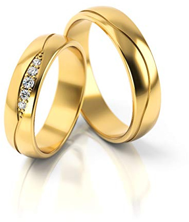 JC Trauringe Gold 333 Paarpreis Poliert I Traumhafte Eheringe breit 5mm I Einzigartige Partnerringe Gelbgold mit Gravur in edler Schatulle I 2 Hochzeitsringe Herrenring & Damenring mit Steinen I PL296