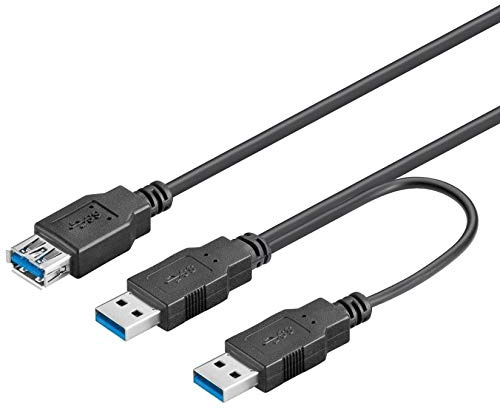 PremiumCord USB 3.0 Stromversorgung Y-Kabel, USB A Buchse auf 2X A Stecker, Datenkabel SuperSpeed bis zu 5Gbit/S, Farbe schwarz, Länge 0, 3m, ku3y02