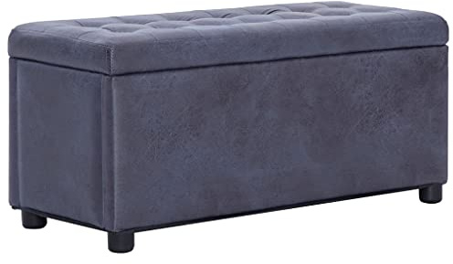 vidaXL Ottoman mit Stauraum 87,5 cm Grau Wildleder-Optik