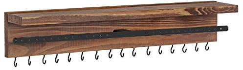 SONGMICS Porta Gioielli da Parete, Porta Braccialetti Collane da Appendere con Mensola, Regali Natale, Gancetti, Fori per Orecchini, Idea Regalo, Colore Legno Bruciato JJS10CB