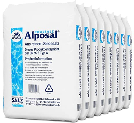 Alposal Poolsalz 200kg Poolsalz, Schwimmbadsalz, Chlorinator geeignet, Salzelektrolyse, Siedesalz inklusiv 1 Paar ARNOMED Einweghandschuh
