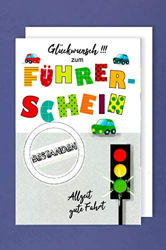 AvanCarte Führerschein Karte Grußkarte Prüfung Bestanden Ampel 16x11cm