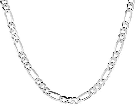 QUADRI - Elegante Halskette Herren Figaro - Silberkette Herren 925 Silber - Breite 5mm - Plattenkette Länge 51 cm - Kette Made in Italy