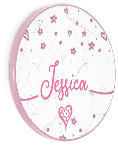Personalised Wireless Charger For Qi Enabled Phones, White Marble Heart Star with Pink Edge with Name,