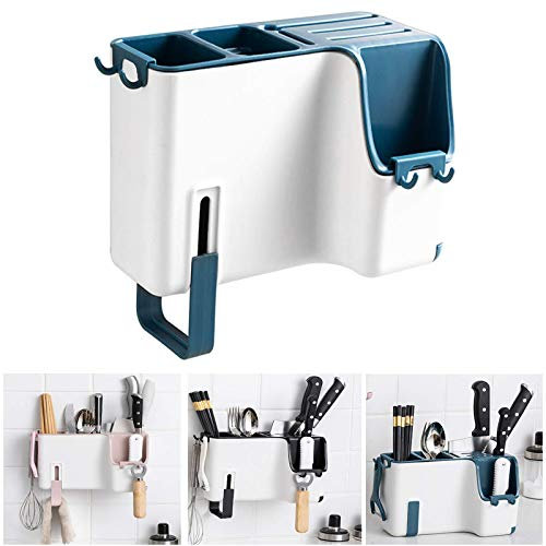 Kitchen Knife Holder and Utensil Holders for Countertop, Multifunctional Flatware & Silverware Cutlery Holder Caddy Organizer - Space Saver Modern Knife Block & Kitchen Utensils Organizer, Blue