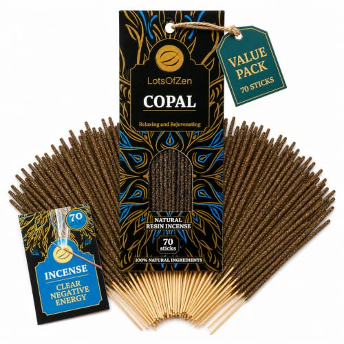 LOTS OF ZEN Copal Incense Sticks (70 Pack) – Long Burning White Copal Resin Smudge Kit for Cleansing, Meditation, Rituals & Home Energy Refresh