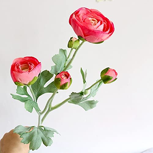 Haochics Künstliche Ranunkeln aus Seide, Dekoration, fühlen sich echt an, Tafelaufsätze für Esstisch, Blumen mit Stiel für Zuhause, Tisch, Hochzeit, Büro, Dekoration, Dunkelrosa, 3 Stück