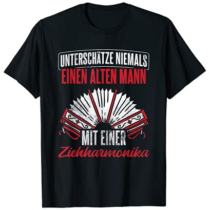 Herren Alter Mann Mit Ziehharmonika Steirisch Akkordeon T-Shirt