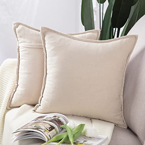 Madizz 2er Set kurzen Chenille Zierkissenbezüge weicher dekorativer Kissenbezug für Sofa, Schlafzimmer Kissenhülle Beige 50x50 cm Quadrat