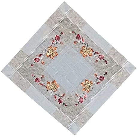 Tischdecke Mitteldecke Tischläufer Deckchen Kissenhülle Herbst 15% Leinen beige Bestickt mit Ahorn und Buchen Blättern ín herbstlichen Farben (35 x 35 cm)