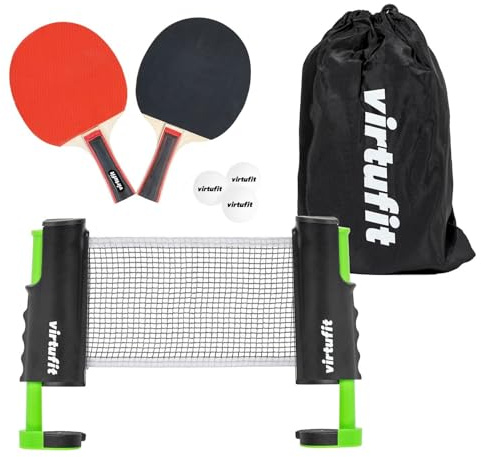 VirtuFit Verstellbares Tischtennis-Set mit Schlägern und 3 Bällen