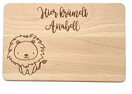 Hier krümelt... Brotzeit Brettchen mit verschiedenen Tier Motiven - unbehandeltes Brett mit hochwertiger Gravur (Löwe)