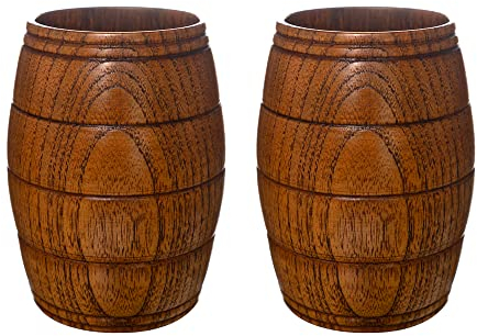 Aiminjey 2Pack Classical Nature Solid Wood Cup, Handmade Wooden Barrel Shaped Beer Mug, 7.4oz (220ml) Portable Drinking Cup for Tea Water Whiskey Milk Sake (7.4oz Cup-2Pack)