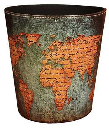 Operitacx Retro Pu Leather Waste Storage Bucket for Kitchen Bathrooms | England Style, Fancy Decorative Look, Large Opening, Smooth Surface, Paperboard Construction, One Piece