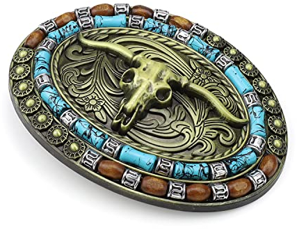 HASLED Kuhkopf Gürtelschnalle Cowboy 99 x 75 mm, Zinklegierungs Material, Einzigartiger Stamm - Rollschnallen Gürtelschnalle zum Ersetzen und Dekorieren