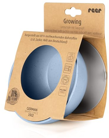Reer Bol d'apprentissage avec ventouse - Vaisselle durable pour enfants - Maintien parfait sur n'importe quelle table grâce à une grande ventouse - Bleu