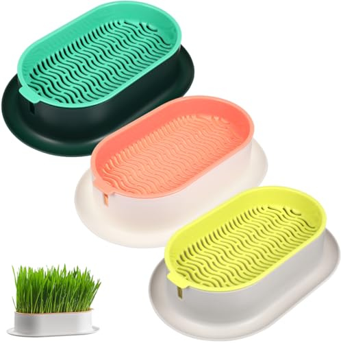 Parliky Hydroponic Cat Grass Planter Set Indoor Soilless Nursery Box with Large Water Reservoir Practical Cat Grass Pot for Home Cats