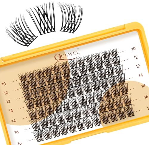 QUEWEL 84 Stk Wimpern Cluster, MIX 10-16mm Lash Cluster, Einzelne Wimpern Extensions weich und leicht, kaum spürbare Wimpernpräsenz, DIY Wimpernverlängerungen für Anfänger zu Hause (MIX 10-16-FDB-02)