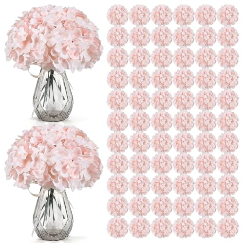 Auihiay 104 pcs Hydrangea Artificial Flowers, Pink Silk Hydrangea Heads with Stems, Hydrangea Flowers for Wedding Centerpiece, Baby Shower, Home Garden Party Decor (Pink)