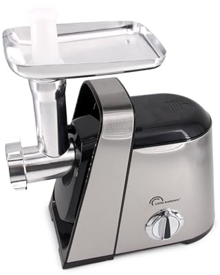 LITTLE BALANCE 8700 Easy Burger Inox, Hachoir à viande électrique, Avec Poussoir, 3 plaques de broyage Acier Inoxydable, Kit Saucisses et Kebbe, Jusqu'à 2,3 kg de viande / minute, 600 W, Noir