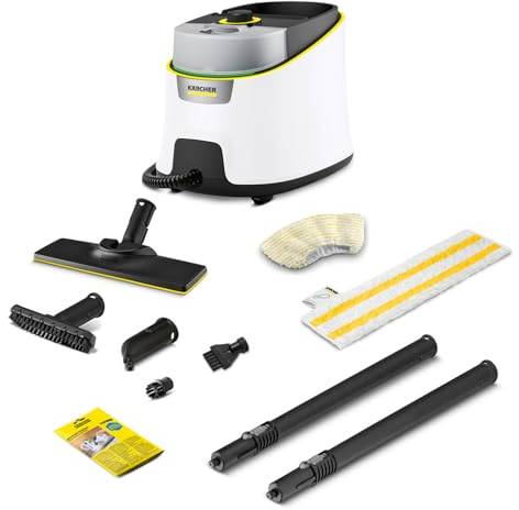 Kärcher SC 4 Deluxe EasyFix Pulitore a Vapore VERSIONE BIANCA, 4 bar, Area di lavoro: 130 m², Serbatoio: 0,5 l + 1,3 l, Incl. kit per la pulizia dei pavimenti EasyFix e Ugelli
