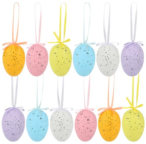Aubess 24 Stück Ostereier Zum Aufhängen, Gesprenkelte Plastikeie, Mini Ostereier, Deko-Ostereier Zum AufhäNgen, Für Ostereier Deko, Baumschmuck, Dekorative Eier Zum Basteln, 6 Farben