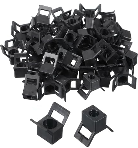 sourcing map 50 Stück Kabelbinder-Basis-Satteltyp-Halterung Draht-Halter, 13,4x10x10,5 mm Draht-Clips-Organizer-Halterungen Klemmen für elektronische Drähte, Schwarz 0,22 Durchmesser