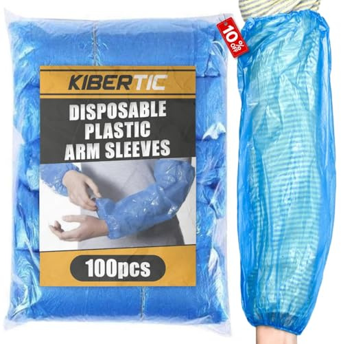 KIBERTIC – 100 Stück ÄrmelSchoner Einweg Wasserdicht, Armstulpen Blau, Gipsarm Schutzhülle, Wasserdichte Stulpen, Handschuhe mit Stulpen, Armschoner, Komfort, Hygiene, Universalgröße
