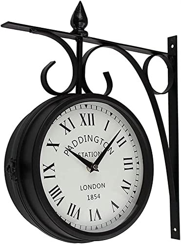 LUOYAOB Retro Bahnhofsuhr 360 ° rotierende Metallwanduhr, europäische doppelseitige Hängeuhr, stille, Nicht tickende Vintage Retro-Ornament Innen-/Outdoor Grand Central Station Wall Clock