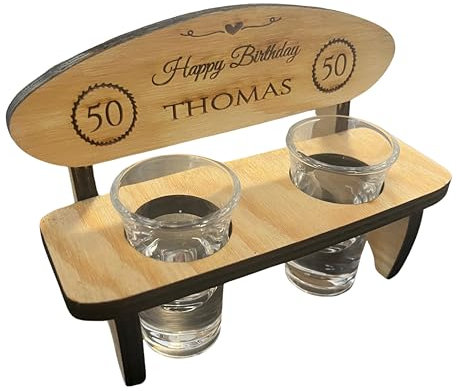 Pet-Jos Engraved Liquor Bench, Personalized Wooden Bench with 2 Brandy Glasses, Engraved Brandy Bank and Brandy Glasses, Personalized with Name, Gift, Anniversary Birthday Congratulations