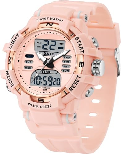 findtime Digitale Armbanduhr Kinder Digitaluhr Damen Uhr 5ATM Wasserdicht Kinder Uhren für Jungs Mädchen mit Wecker Kalender Coutdown LED Stoppuhr 12/24H Analog Digital Sportuhr Militär Kids Watch