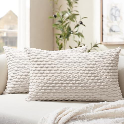 Softalker Kissenbezug 30x50 Beige Weiß 2er Set Cord flauschig Kissenhülle Kissenbezüge Pillow Case Sofakissen Dekokissen Couchkissen Nackenkissen Deko Sofa Schlafzimmer Bett Stuhl Weihnachten