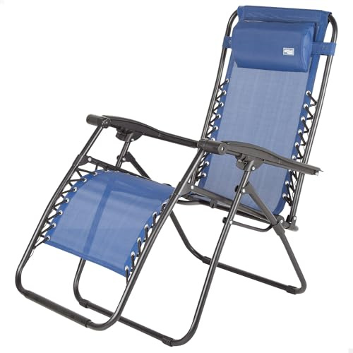 AKTIVE Klappstuhl, Zero Gravity, Blau, Mit Kissen und Fußstütze, Bequem und Langlebig, Anti-Rollover, Stahl und Textilene, Max. 110 kg, Garten, Camping, Klappbare Outdoor-Liegen (61143)