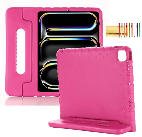 Kids Case for iPad Pro 13 2025 (M5) 2024 (M4) & iPad Air 13 M4 M3 M2 Shockproof Case with Pencil Holder, Techcircle Handle Stand Light EVA Foam Bumper Protective Rugged Child Proof Cover, Rose