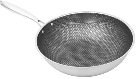 COLLBATH Waben-edelstahl-wok Mit Griffen Chinesische Wok-pfanne Für Induktionsherd Elektroherd Und Gasherd Kochzubehör Für Grillgerichte Bratkartoffeln Und Gemüse