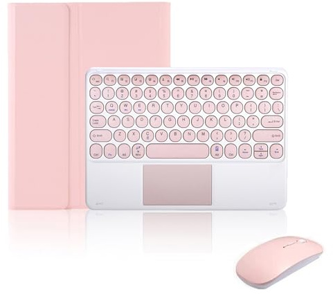 ZKAIAI Español Ñ Teclado y Funda iPad 9,7 Pulgadas con Touchpad, QWERTY Teclado Bluetooth Inalámbrico Desmontable para iPad 6.ª/5.ª Gen-2018/2017, iPad Air2/Air1, iPad Pro 9.7 con Ratón, Rosa-B
