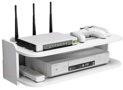 Guoyoocc Floating Tv Shelf Set-top Box Shelf,Sky Box Shelves,Unit Storage Rack,Cable Box,2 Tier Wall Mounted Media Console For Cable Boxes/Routers/Remotes/DVD Players/Game Consoles,White
