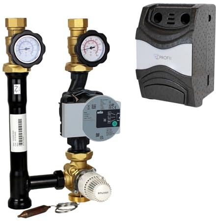 ENVIRON - Gruppo pompa circuito di riscaldamento EN002 DN25 con pompa ad alta efficienza, miscelatore a tre vie e testa termostatica 20 – 70 °C | Made in Germany | Riscaldamento a pavimento (Wilo Para