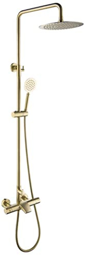 GMWARDDF Shower System, Brushed Gold Thermostatic Wall Mounted Shower Taps Set Brass Diverter Mixer Bathroom Shower with 8 inch Rainfall Shower Head and Handshower, Luxury Shower Set,A