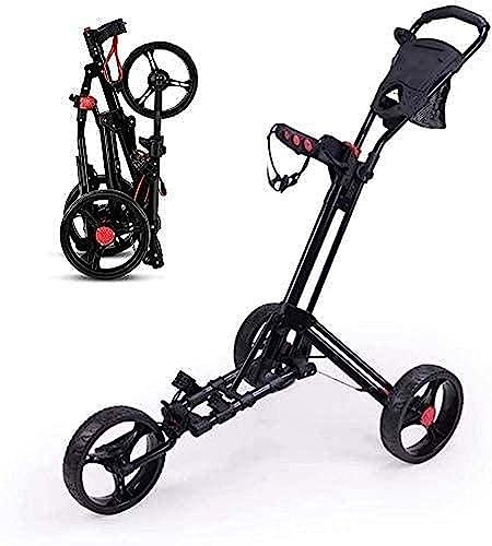 WaiDXn 3 Wheel Golf Push Carts Folding Golf Pull Trolley Umbrella Stand Scorecard Drink Holder One Second To Open And Close (Black)