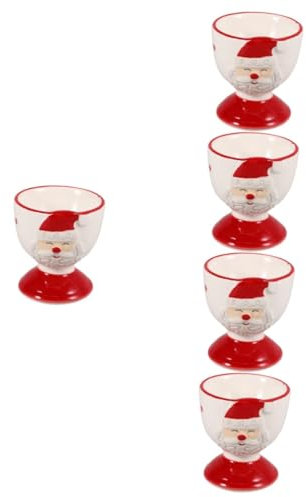 OKUMEYR 5pezzi Portauovo Ceramica Forma Di Babbo Natale Decorazione Da Tavolo Per Feste e Occasioni Speciali Elegante Supporto Per Uova Ceramica Per Ristoranti e Uso Domestico