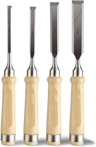 Set di scalpelli for legno 4 pezzi, utensili manuali for lavori pesanti da intaglio, sgorbie for carpenteria professionali Scalpello a mano con manici in legno (8MM,13MM,18MM,24MM)