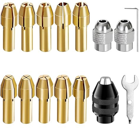 15PCS Rotary Tool Accessories,Drill Chuck,Drill Accessories,0.5-3.2mm Multi Chuck Set Brass Collet Nut Kit,Suitable for Drill and Grinding Wheel, polishing Wheel, Wire Brush.