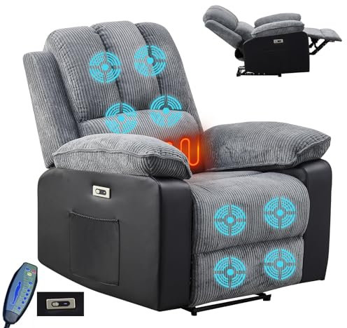 LSLIFE Elektrischer Sofa mit Massage- und Heizfunktion Sofa Massagesofa Sessel Lazy Boy Liegesessel für Senioren Ergonomisches Lounge-Einzelsofa (Blaue 1 Personen)