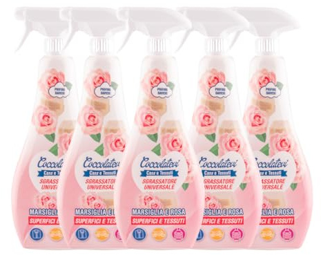 COCCOLATEVI Sgrassatore Universale Concentrato Marsiglia e Rosa 750 ml x 5, Sgrassatore Cucina Pulizia Profonda, Azione Sgrassante, Azione Pretrattante Tessuti, Super Profumante