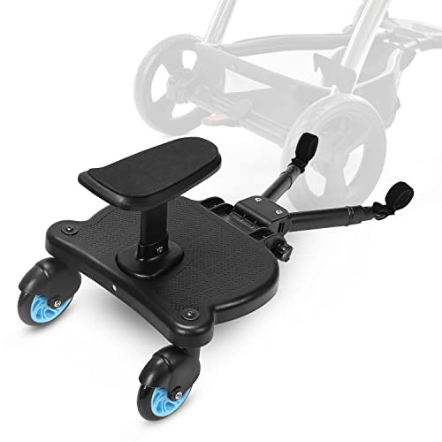 Hebitod Buggy Board för alla barnvagnar, buggy bräda med säte, stegbräda med ståbräda 360 roterbar, stegbräda för barnvagnar, universell på 25 kg (blå)