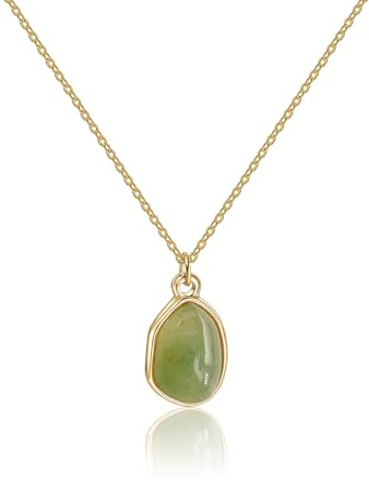 Yifnny unregelmäßige Edelstein Halsketten für Frauen, Edelstahl Gold Silber Teardrop Halskette Naturstein Anhänger für Frauen Kristall Mondstein Schmuck Geschenke (Gold Grün)