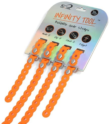 MODL Infinity Tool™ 2.0 Modular Straps (4-Pack) - Flexible Multi-Tool, Gear Strap, Wearable Gadget for Outdoor Adventure, Survival, Camping, Travel, EDC (Neon Orange)