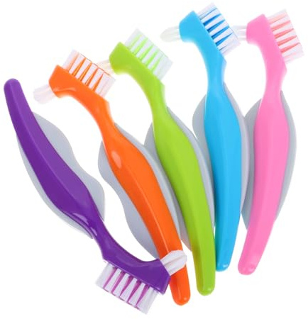Healeved 5pièces Brosse à Dents Compacte Double Tête Pour Prothèses Dentaires Nettoyage Facile Et Portable Lot