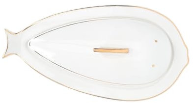 Gold-Trimmed Ceramic Fish Plate Small Seafood Stew Pot Lid Decorative Kitchen Serving Dish for Fish Abalone and Sea Cucumber for Home Dining and Entertaining